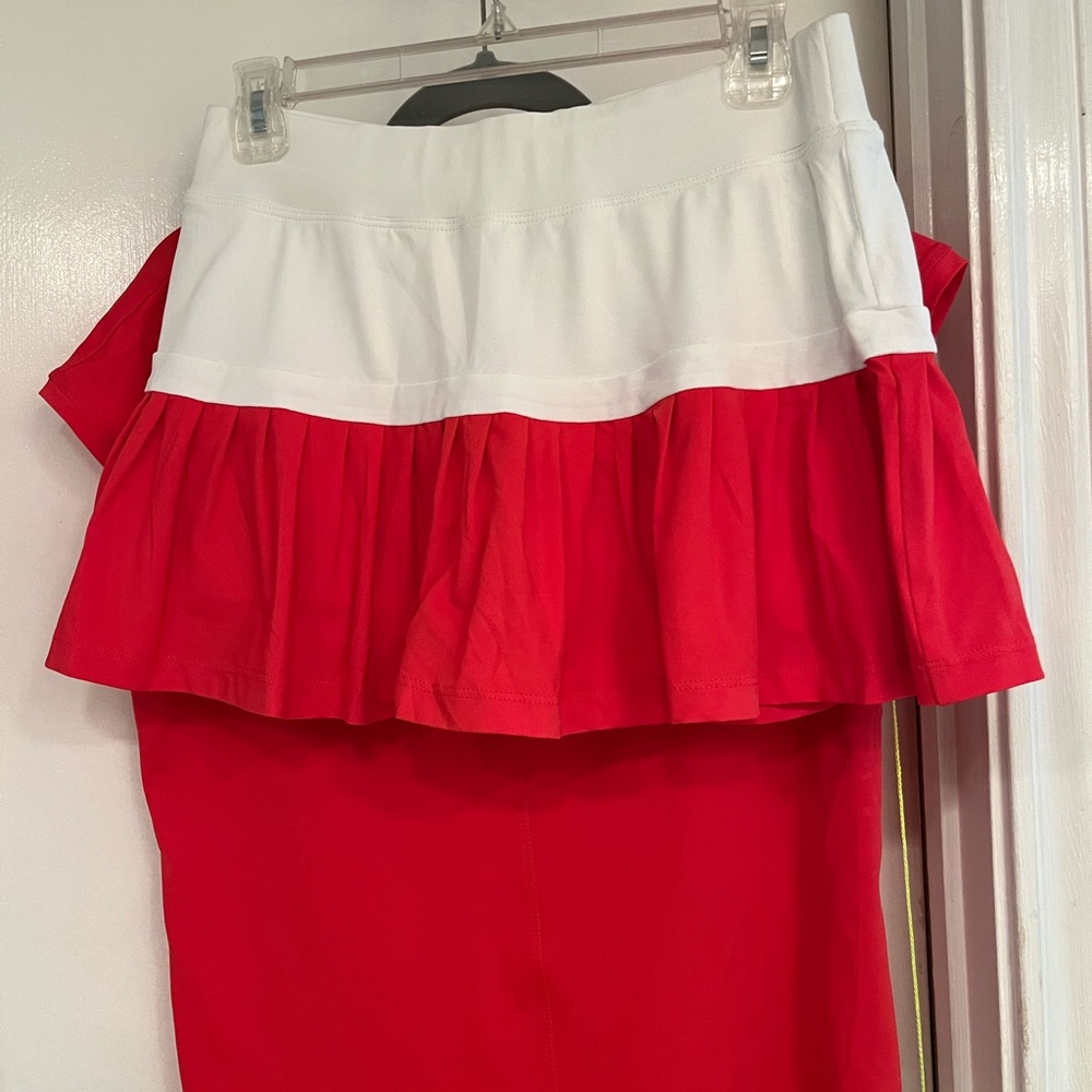 White and Red Ruffle Waist Women's Skirt